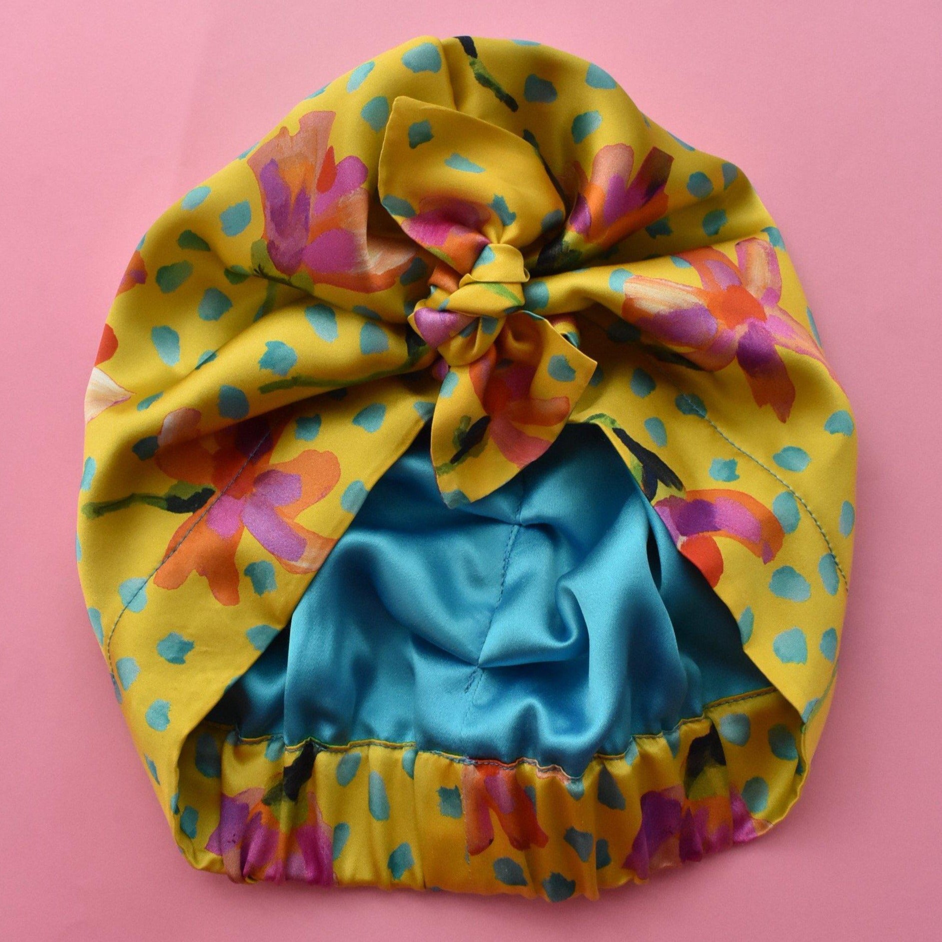 Luxury 100% pure silk Turban & Head wrap - Liberty of London Yellow Floral - Tot Knots of Brighton