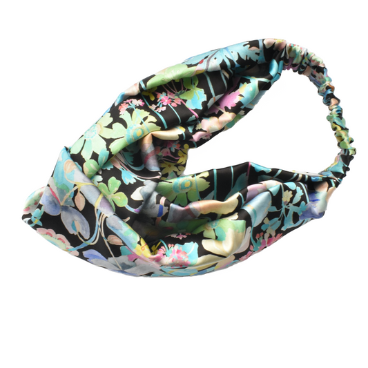 Silk Twisted Turban hairband and neck scarf in Liberty of London Spring Proposal Silk Satin - 100% silk