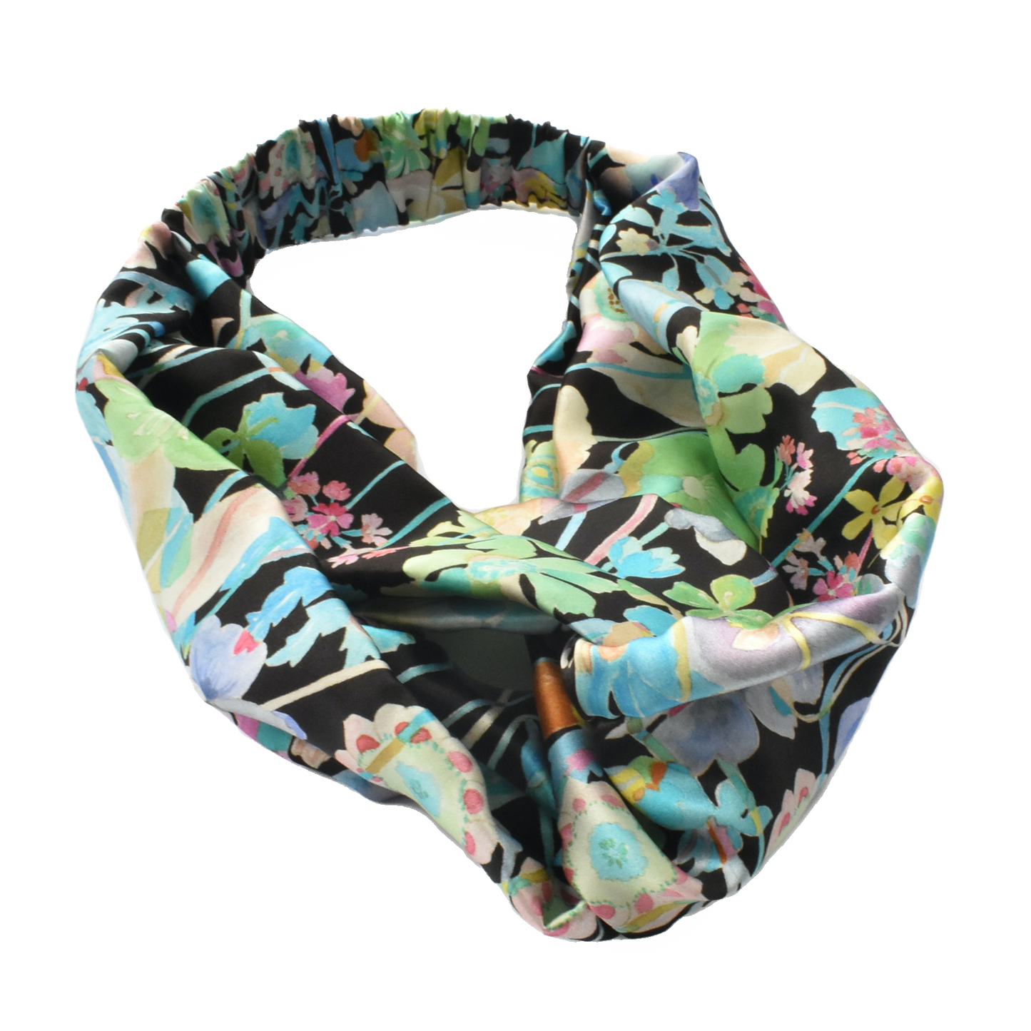 Silk Twisted Turban hairband and neck scarf in Liberty of London Spring Proposal Silk Satin - 100% silk