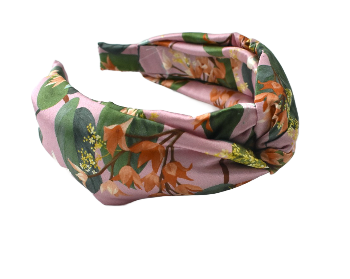 Luxury Silk Twisted Alice band - Pink Floral Osterley Liberty Artist print on Silk-Satin