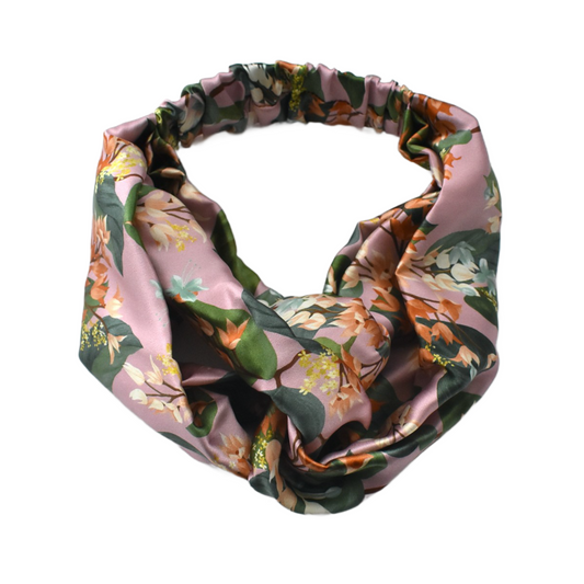 Silk Twisted Turban hairband in Liberty of London Osterley Pink Floral - 100% Silk-Satin