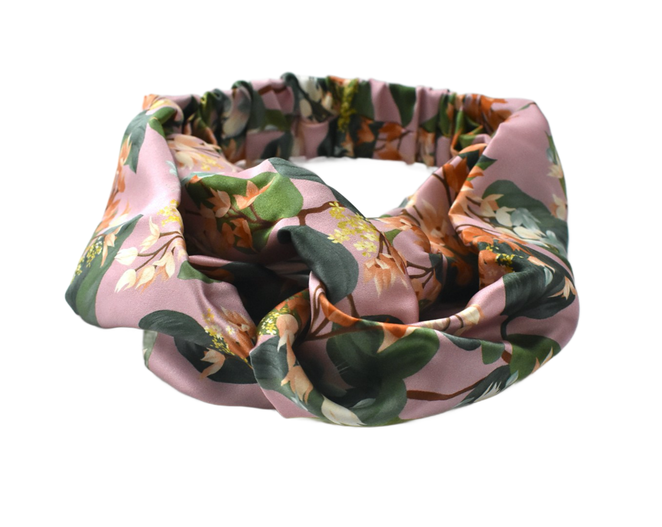 Silk Twisted Turban hairband and neck scarf in Liberty London Osterley Pink Floral - 100% Silk-Satin