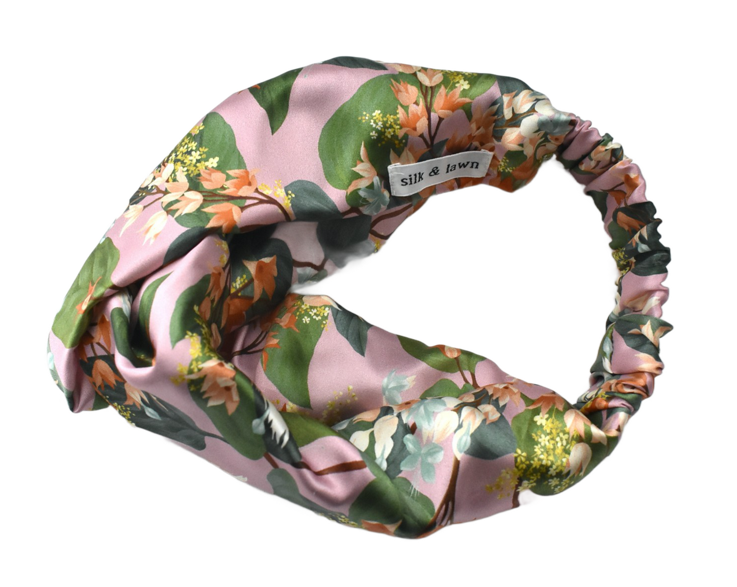 Silk Twisted Turban hairband and neck scarf in Liberty London Osterley Pink Floral - 100% Silk-Satin