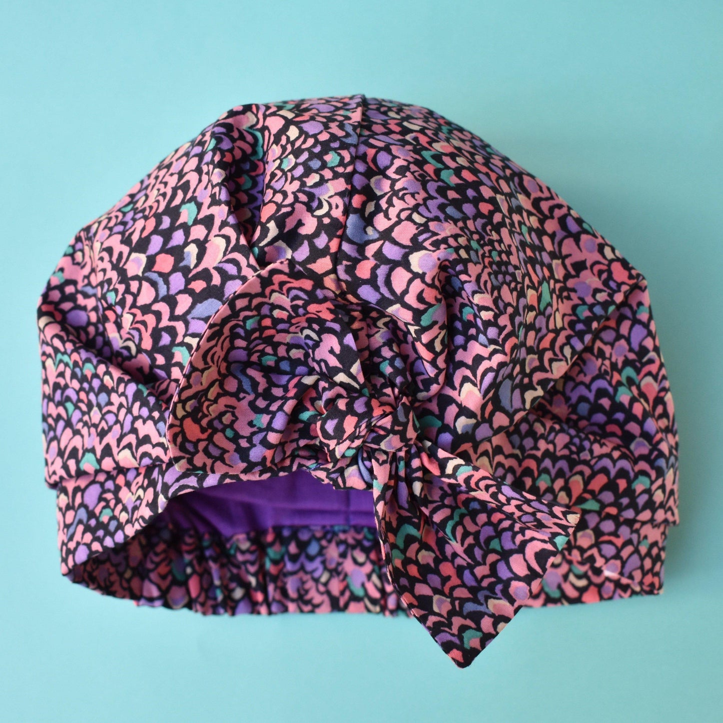 Little Land Girl & Baby Turban Hat - Purple & Pink Feather Graphic in Liberty of London Lantana fabric