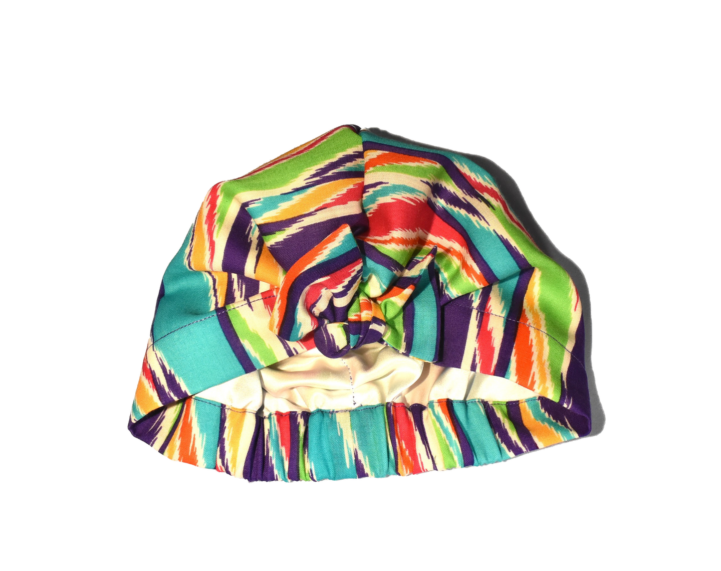 Ladies Turban Hat - Vintage 1970-80s Bright Ikat Print in Liberty of London printed - Varuna wool