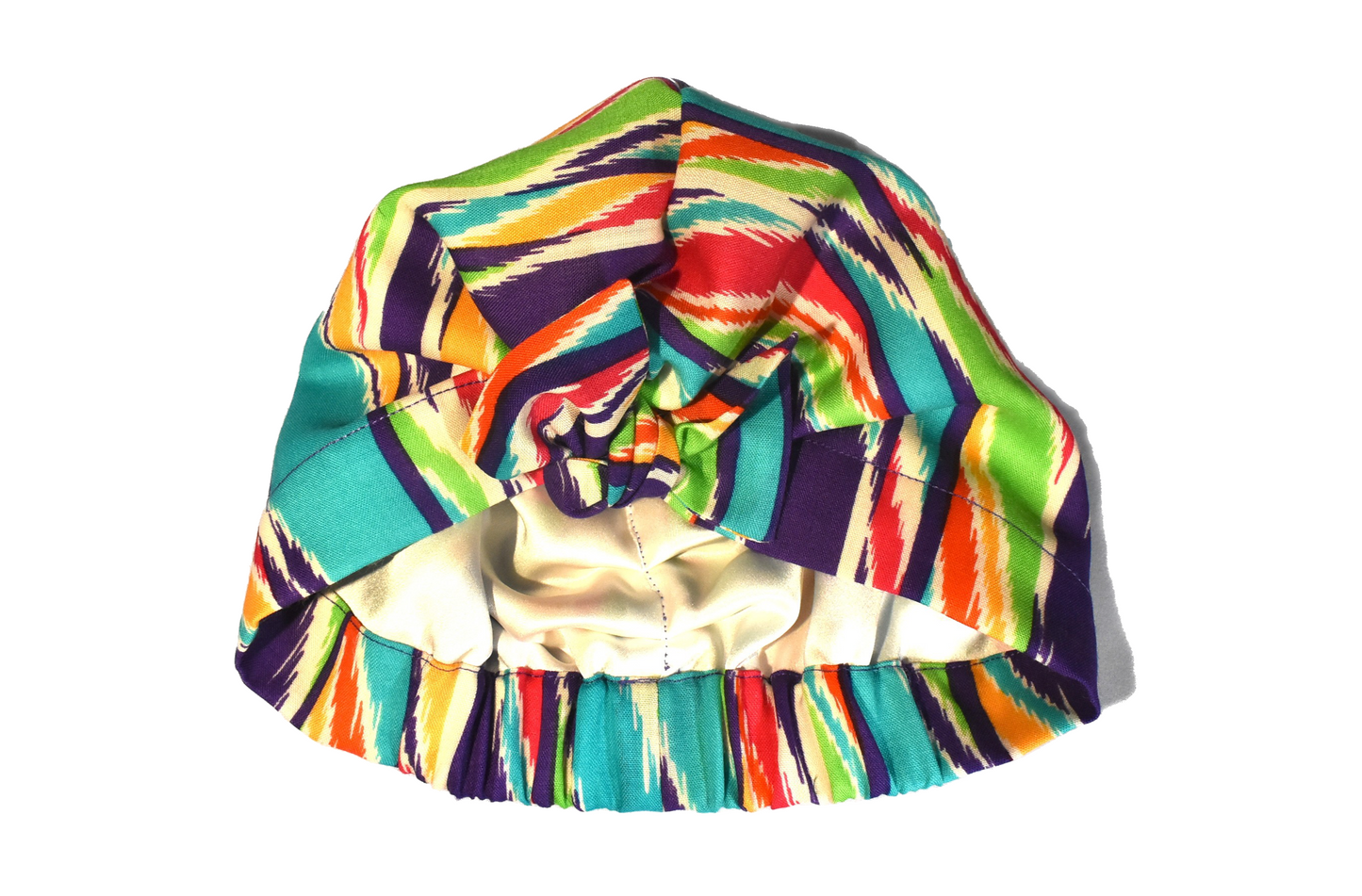 Ladies Turban Hat - Vintage 1970-80s Bright Ikat Print in Liberty of London printed - Varuna wool