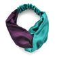 Aubergine & Turquoise Split Twisted Turban hairband and neck scarf in Mulberry Silk - 100% pure silk satin - Silk & Lawn