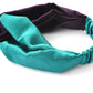 Aubergine & Turquoise Split Twisted Turban hairband and neck scarf in Mulberry Silk - 100% pure silk satin - Silk & Lawn