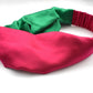 Green and Fuchsia Pink Split Twisted Turban hairband and neck scarf in Mulberry Silk - 100% pure silk satin - Silk & Lawn