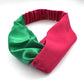 Green and Fuchsia Pink Split Twisted Turban hairband and neck scarf in Mulberry Silk - 100% pure silk satin - Silk & Lawn