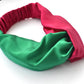 Green and Fuchsia Pink Split Twisted Turban hairband and neck scarf in Mulberry Silk - 100% pure silk satin - Silk & Lawn