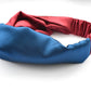 Blue & Red Split Twisted Turban hairband and neck scarf in Mulberry Silk - 100% pure silk satin - Silk & Lawn