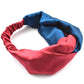 Blue & Red Split Twisted Turban hairband and neck scarf in Mulberry Silk - 100% pure silk satin - Silk & Lawn