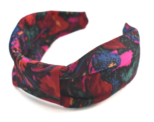 Wide Bow Alice headband - Liberty of London Vintage Bright Abstract Floral Varuna Wool