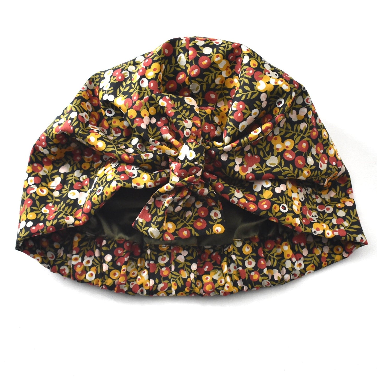 Medium Ladies Turban Hat & Head Wrap - Liberty of London  Wiltshire Berry Floral In Burnt Orange and Red - Silk Lining