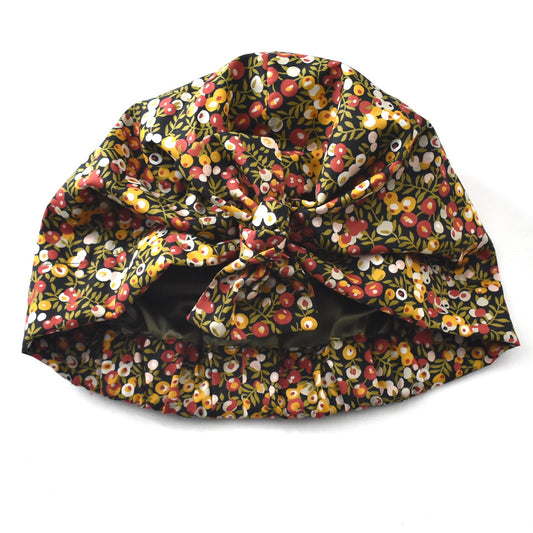 Ladies Turban Hat & Head Wrap - Liberty of London  Wiltshire Berry Floral In Burnt Orange and Red