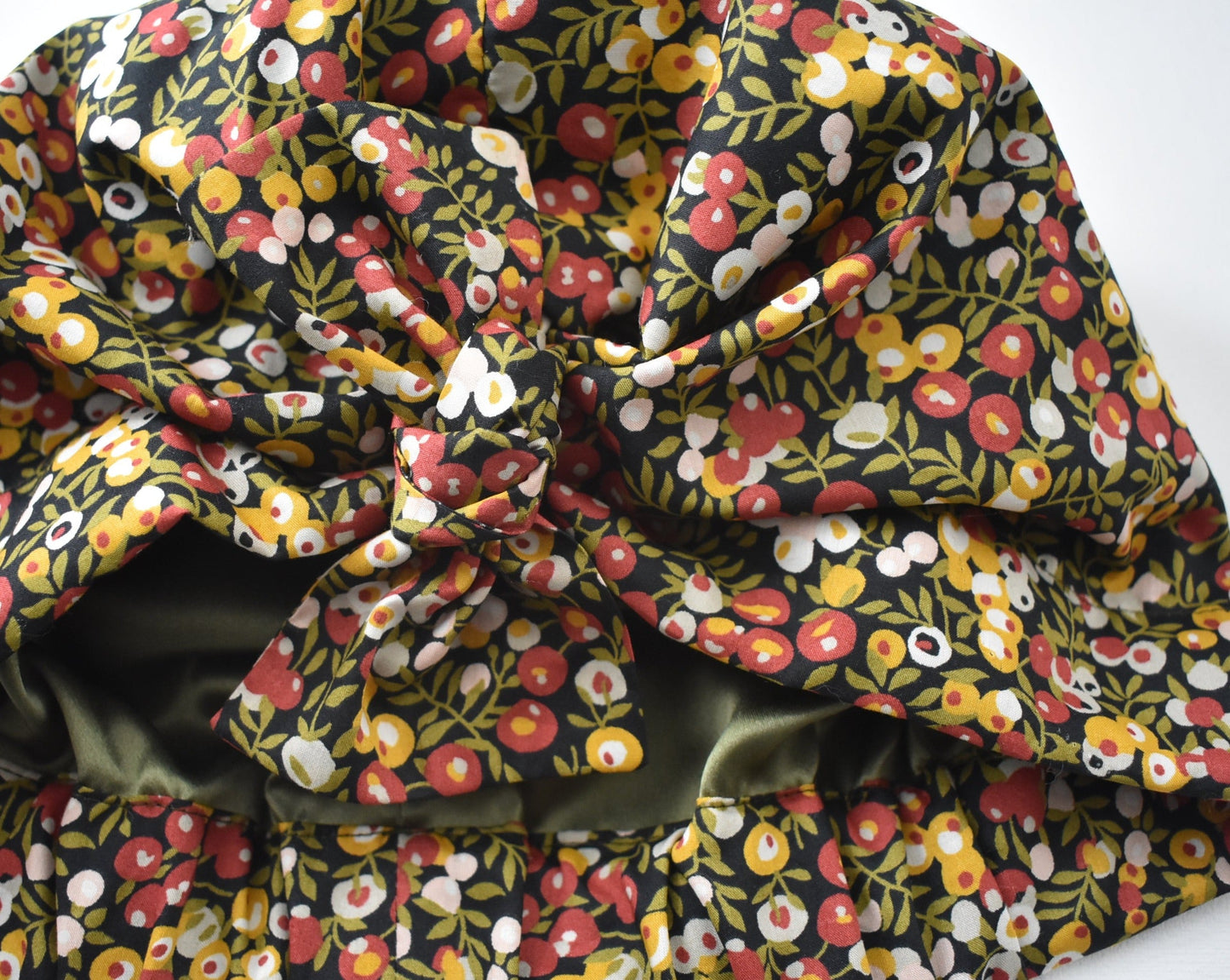 Medium Ladies Turban Hat & Head Wrap - Liberty of London  Wiltshire Berry Floral In Burnt Orange and Red - Silk Lining