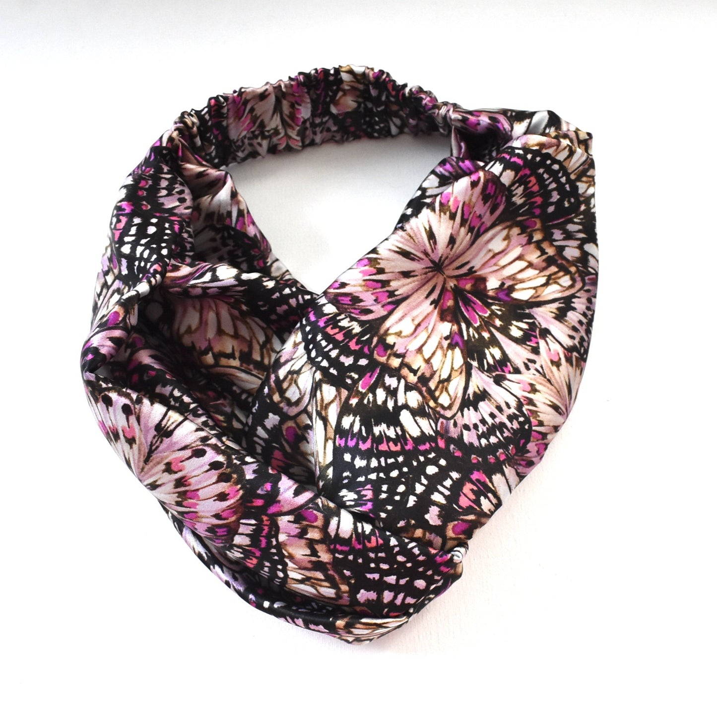 Silk Twisted Turban hairband in Liberty of London Kaleidoscope in Pink Silk Satin - 100% silk