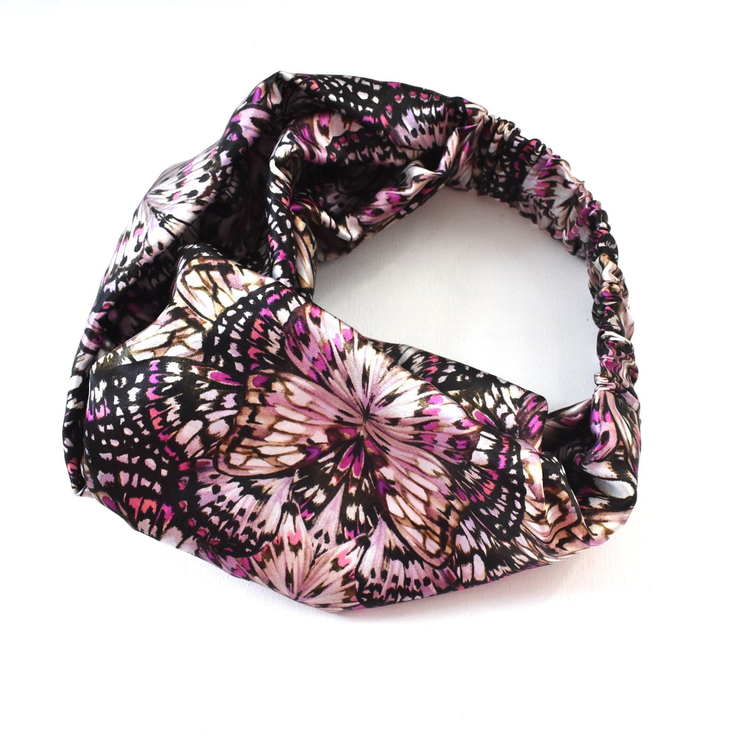 Silk Twisted Turban hairband in Liberty of London Kaleidoscope in Pink Silk Satin - 100% silk