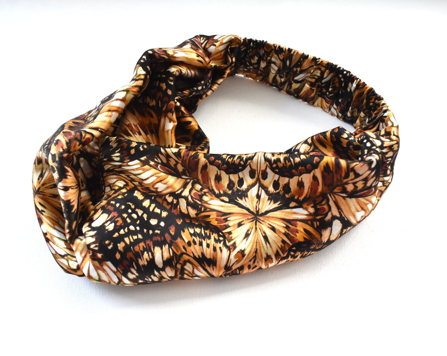 Silk Twisted Turban hairband and neck scarf in Liberty of London Kaleidoscope in Brown Silk Satin - 100% silk