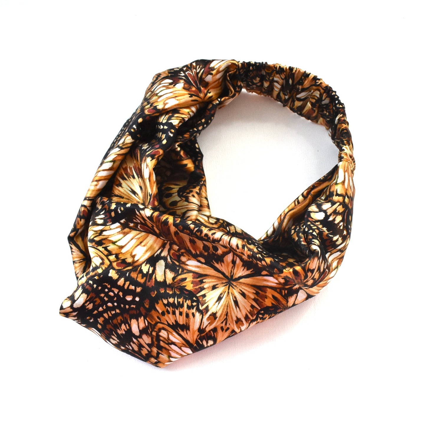 Silk Twisted Turban hairband and neck scarf in Liberty of London Kaleidoscope in Brown Silk Satin - 100% silk