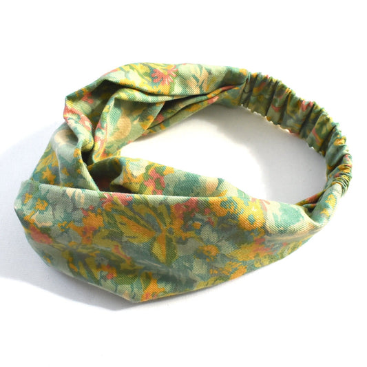 Twisted Turban hairband - Clydella Green Floral - in Vintage Liberty of London Lantana