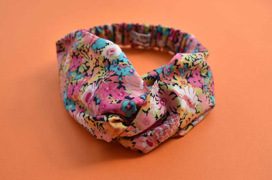 Tot Knot Twisted hairband - Thorpe Pink and Blue Floral - Tot Knots of Brighton