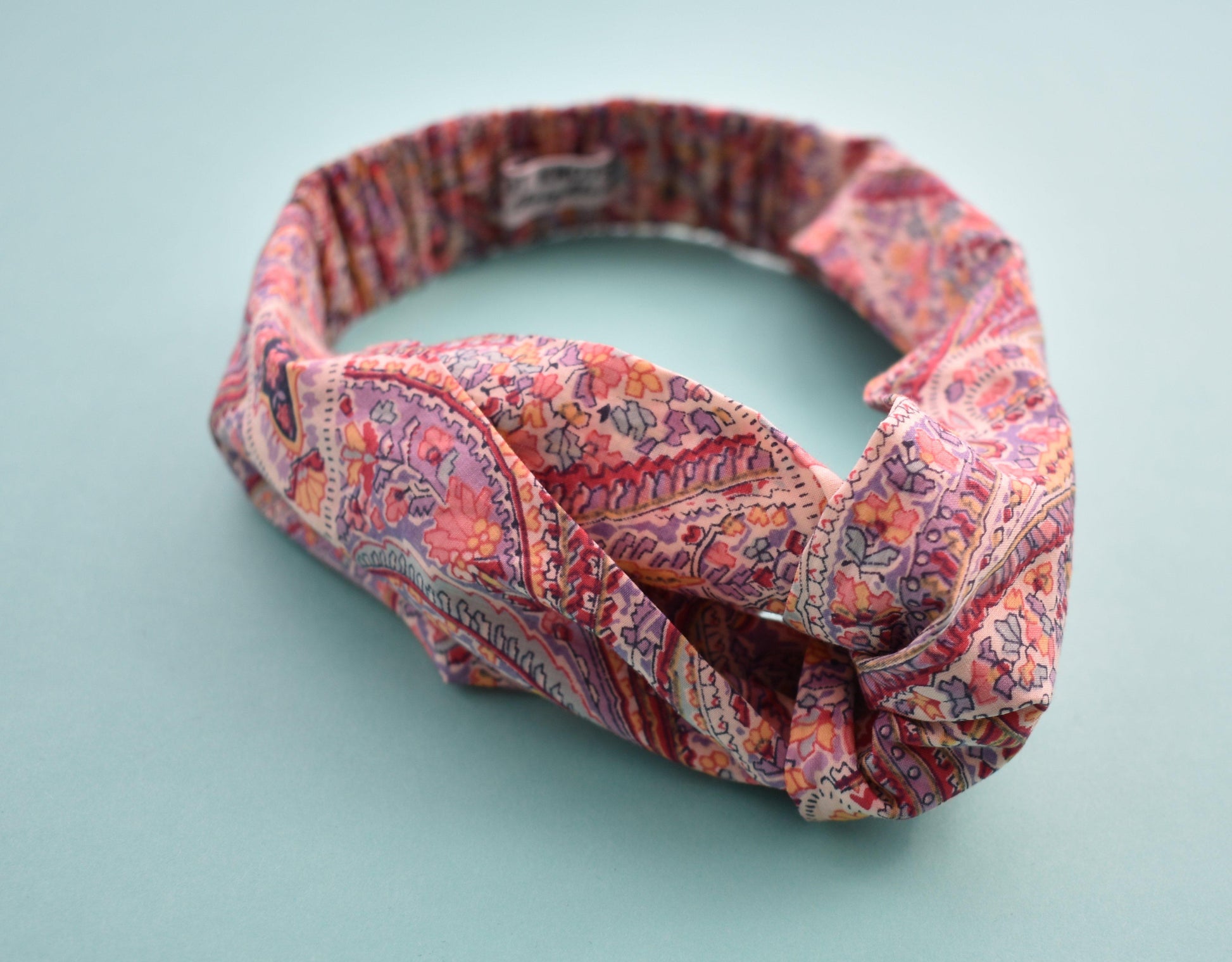 Tot Knot Twisted hairband - Limited Edition Pink Paisley original 1970s fabric - Tot Knots of Brighton