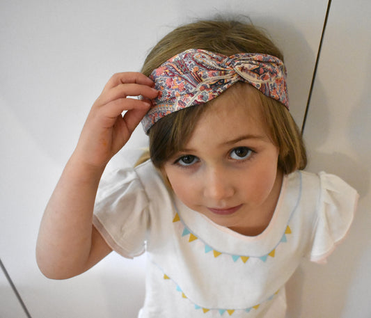 Tot Knot Twisted hairband - Limited Edition Pink Paisley original 1970s fabric - Tot Knots of Brighton