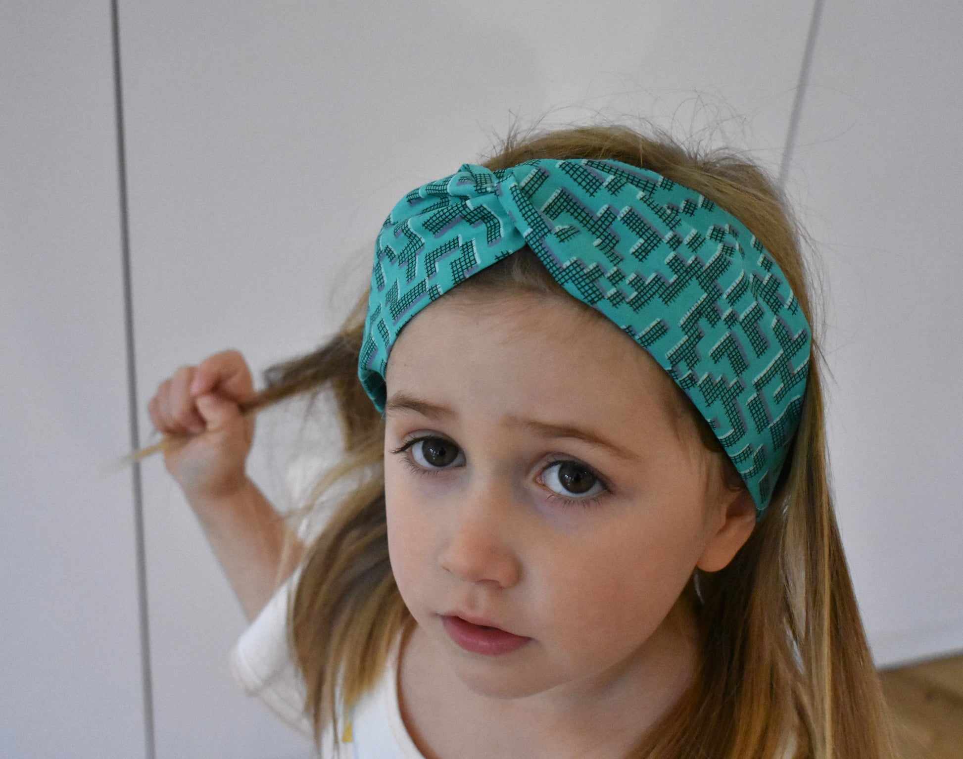 Tot Knot Twisted hairband - Graphic Turquoise Jade - Tot Knots of Brighton