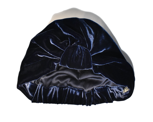 Luxury silk-velvet Turban & Head wrap - Navy Blue Velvet