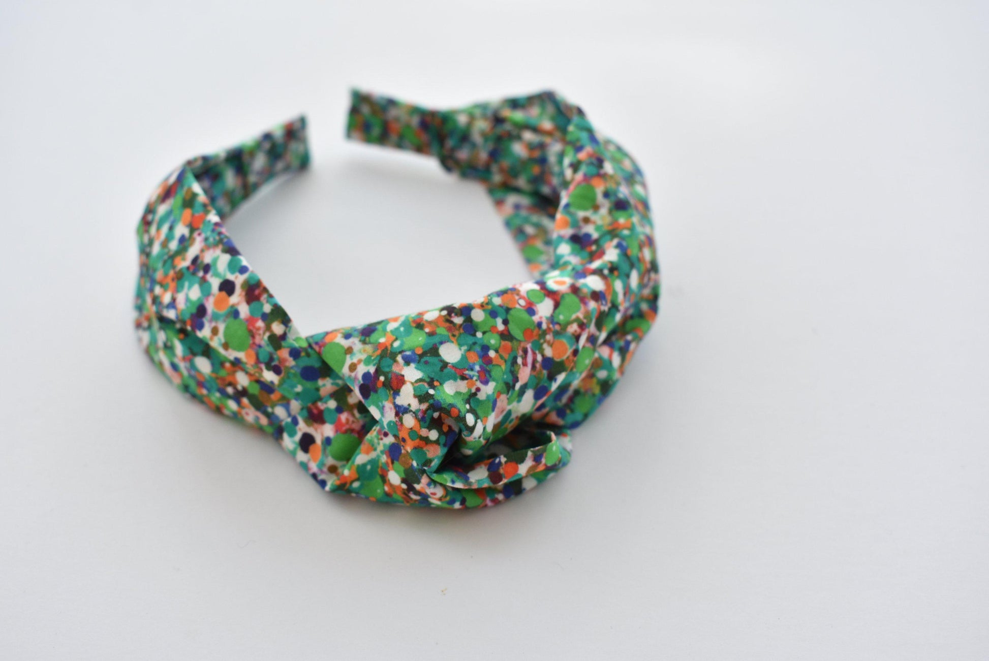 Kids Tot Knot Alice band - Liberty of London Green Spotty print - Tot Knots of Brighton