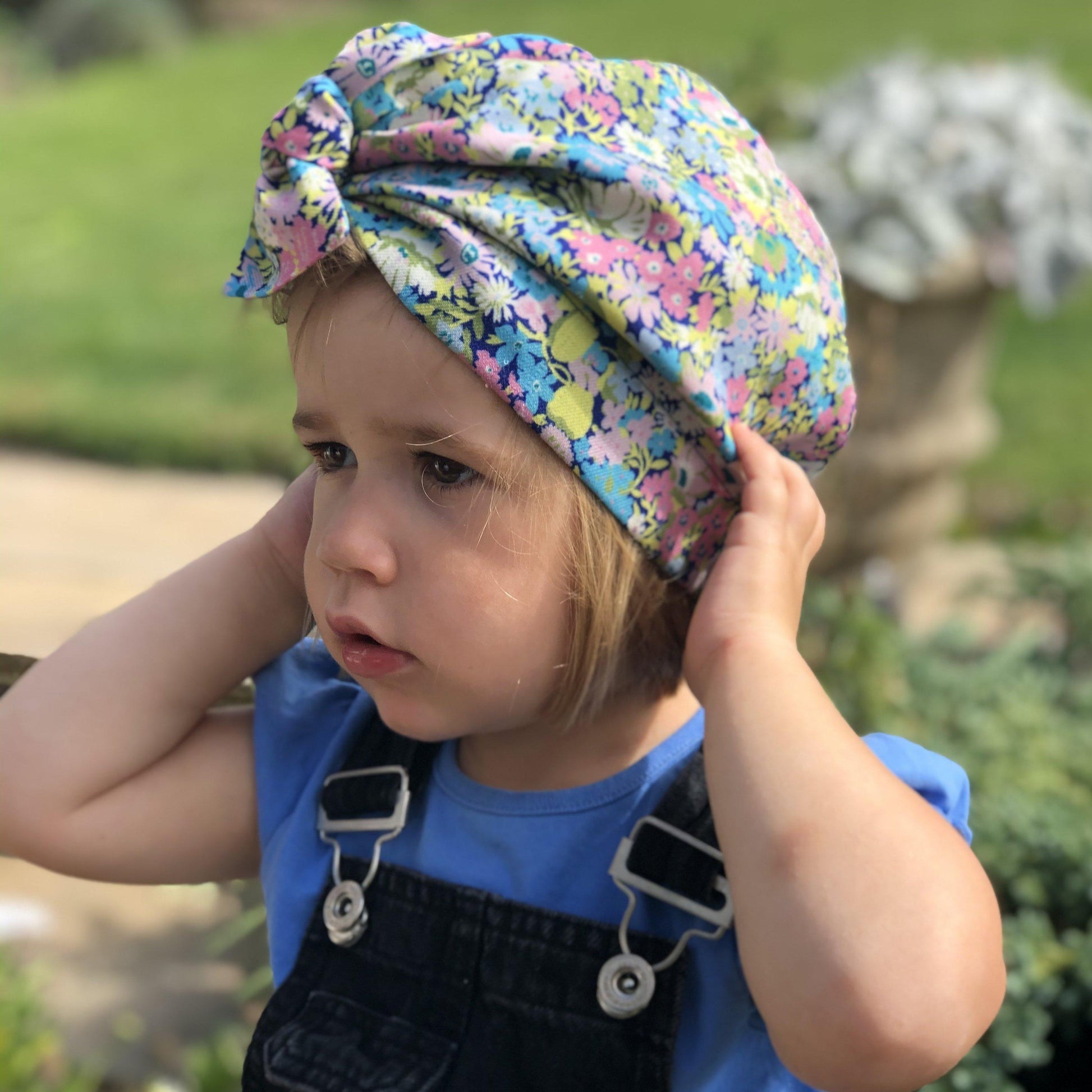 Little Land Girl & Baby Hat - Bright Floral Thorpe Print - Tot Knots of Brighton