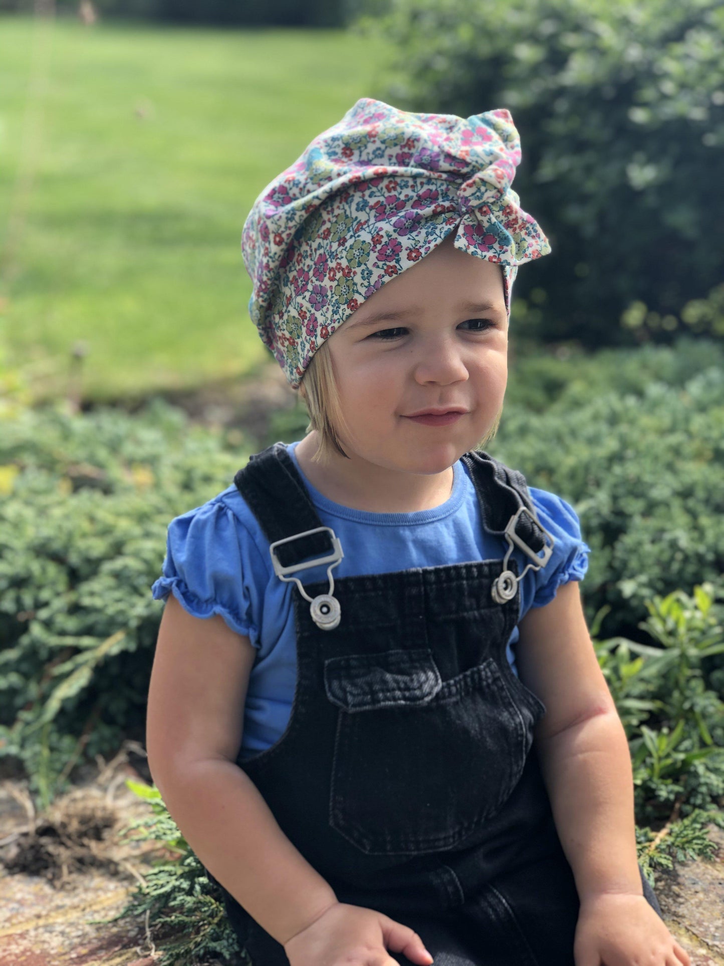 Little Land Girl & Baby Hat - Bright Floral Thorpe Print - Tot Knots of Brighton