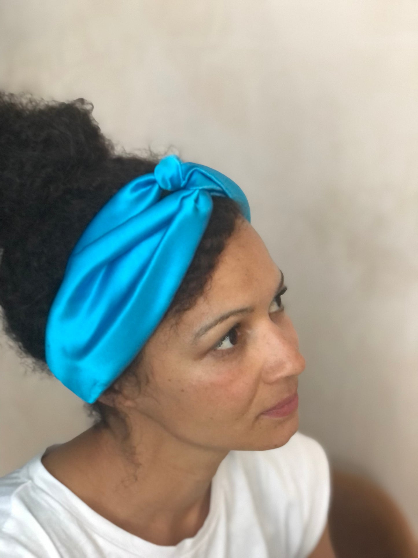 Silk Twisted Turban hairband and neck scarf in Turquoise Mulberry Silk - 100% pure silk satin
