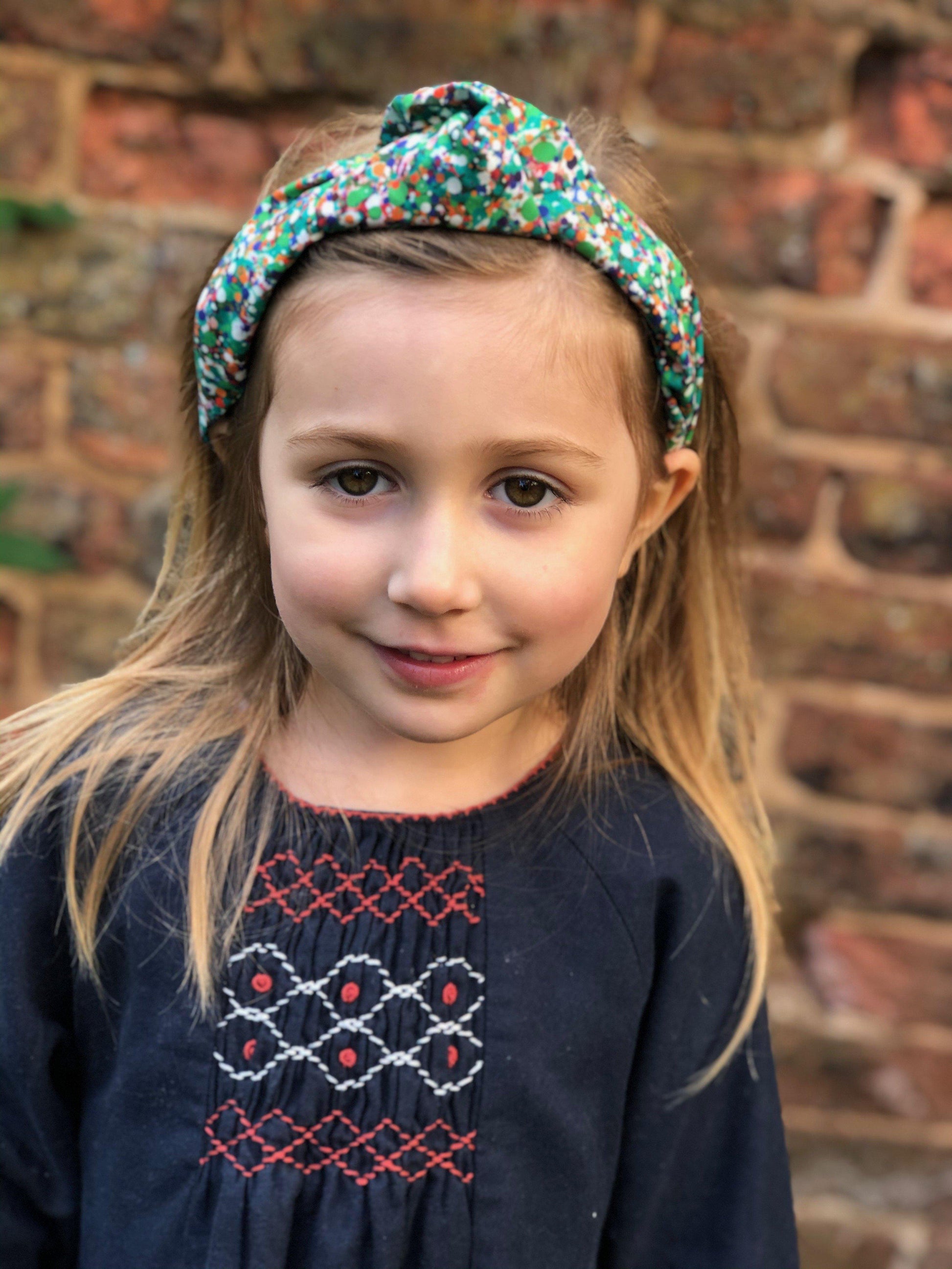 Kids Tot Knot Alice band - Liberty of London Green Spotty print - Tot Knots of Brighton