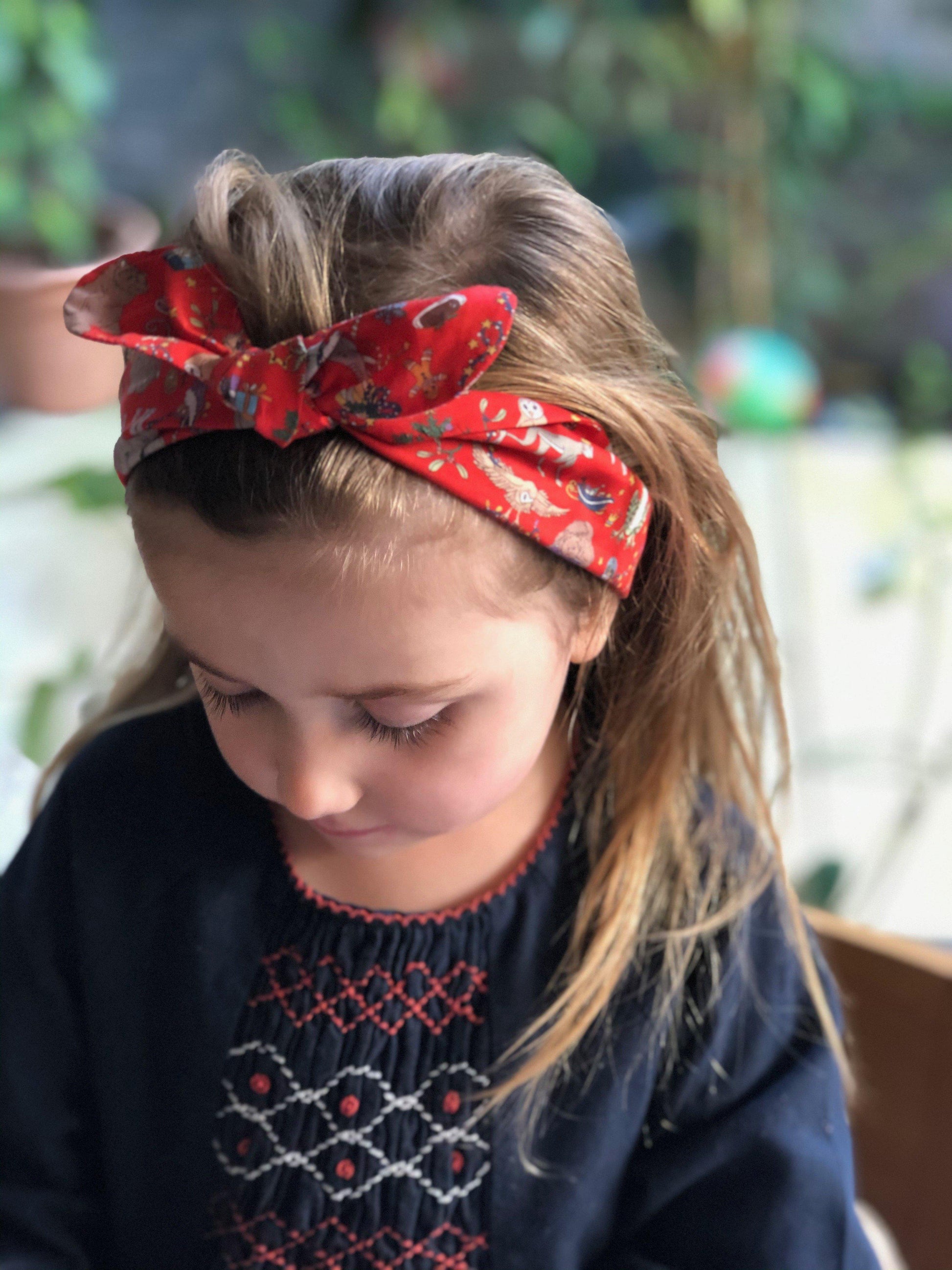 Kids Christmas Tot Knot hairband - Liberty of London Christmas Tree & Animal - Tot Knots of Brighton
