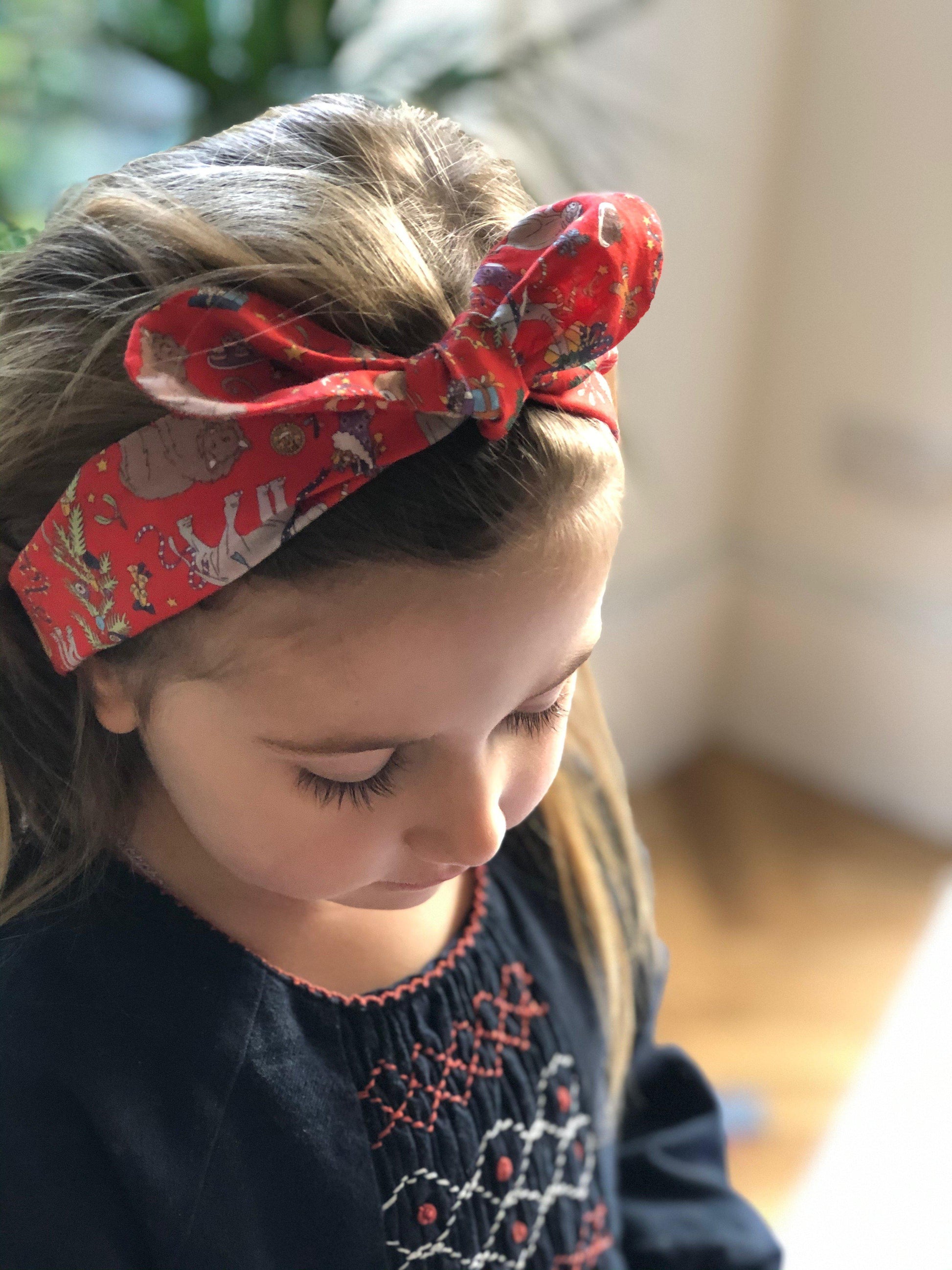 Kids Christmas Tot Knot hairband - Liberty of London Christmas Tree & Animal - Tot Knots of Brighton