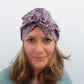 Ladies Turban Hat - Purple Feather Lantana Adriatic Liberty of London print - Silk & Lawn