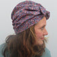 Ladies Turban Hat - Purple Feather Lantana Adriatic Liberty of London print - Silk & Lawn
