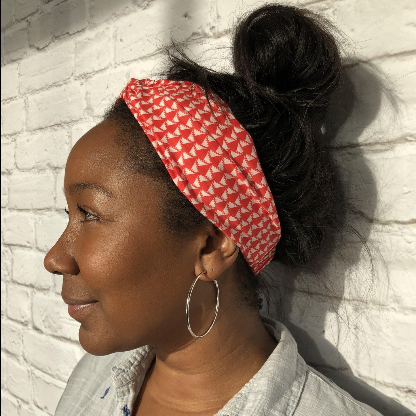 Ladies Twisted Turban hairband and neck scarf in Liberty of London Jonathan Red and White graphic print
