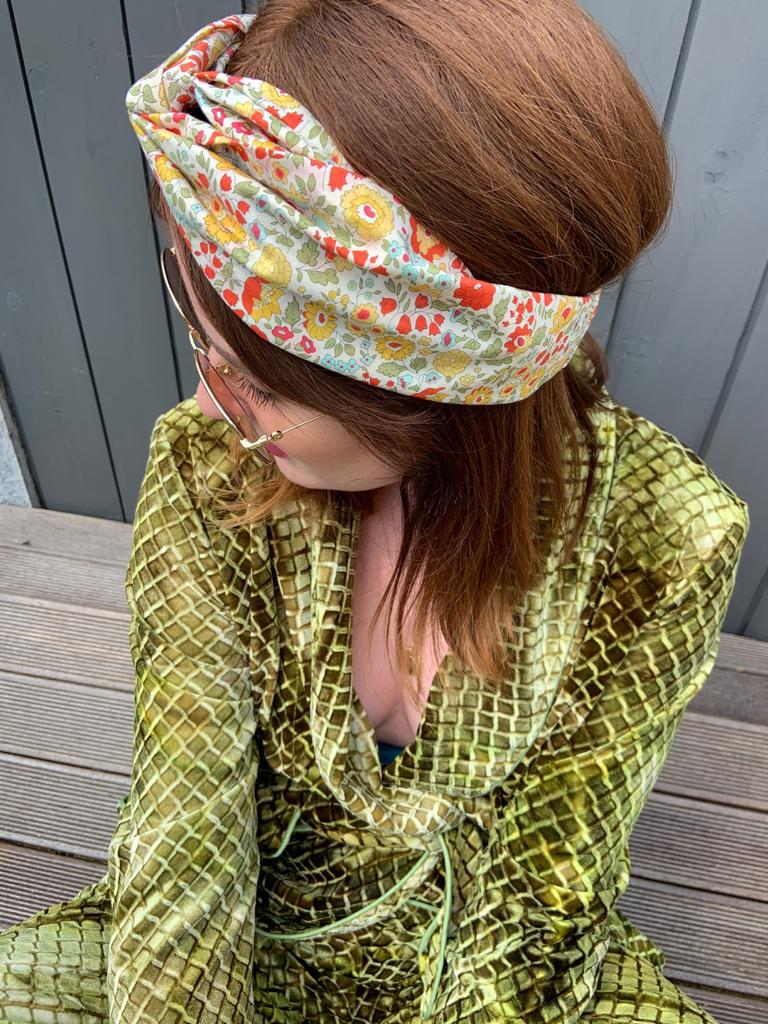 Together Co Twisted Turban Headband - Yellow D'anjo Liberty print