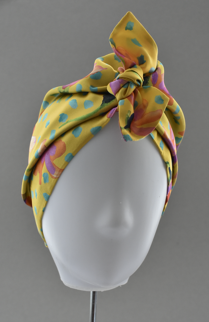Luxury 100% pure silk Turban & Head wrap - Liberty of London Yellow Floral - Tot Knots of Brighton