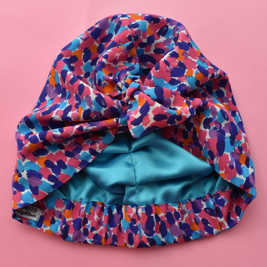 Luxury 100% pure silk Turban & Head wrap - Liberty of London Pink and Blue Graphic - Tot Knots of Brighton