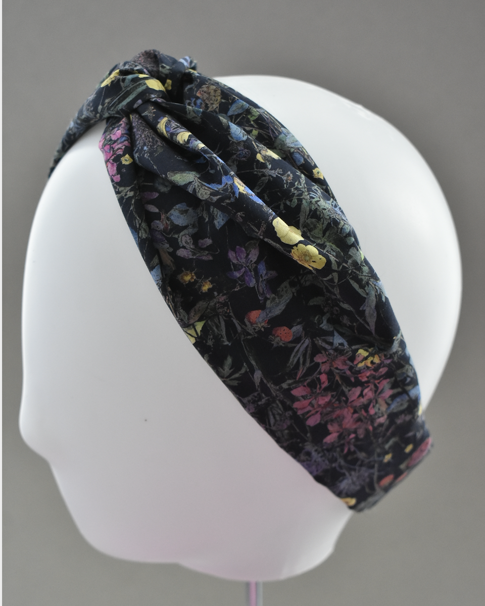 Ladies Twisted Turban Headband - Liberty of London Wild Flowers in Black