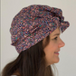 Ladies Turban Hat - Purple Feather Lantana Adriatic Liberty of London print - Silk & Lawn