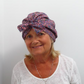 Ladies Turban Hat - Purple Feather Lantana Adriatic Liberty of London print - Silk & Lawn