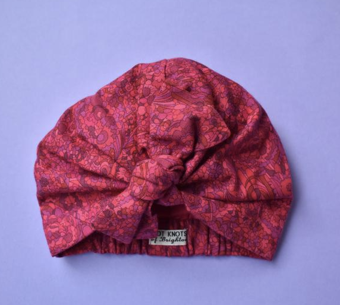 Ladies Turban Hat - Bright Pink graphic Liberty of London print in Lantana fabric - Silk & Lawn