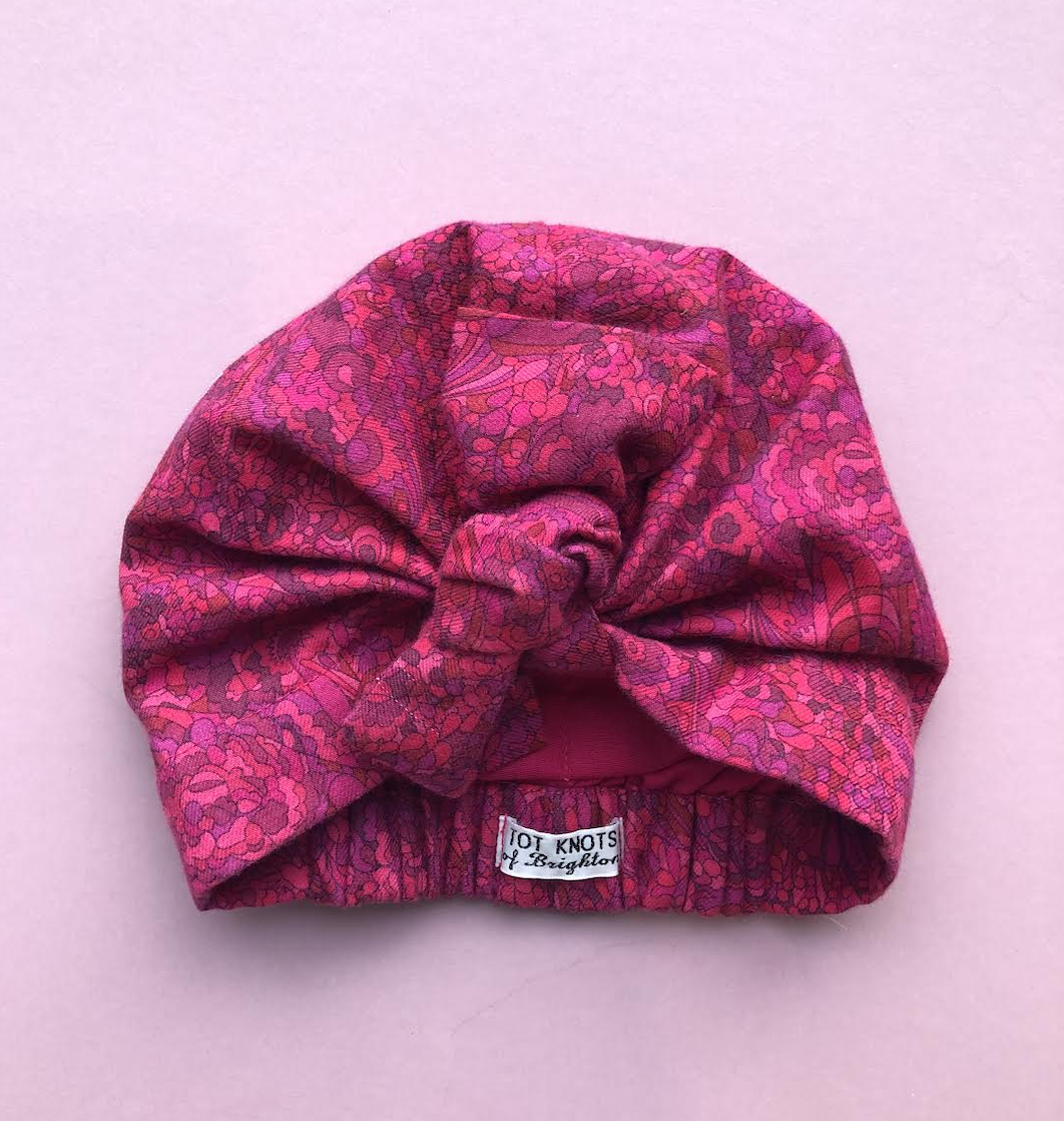Ladies Turban Hat - Bright Pink graphic Liberty of London print in Lantana fabric - Silk & Lawn