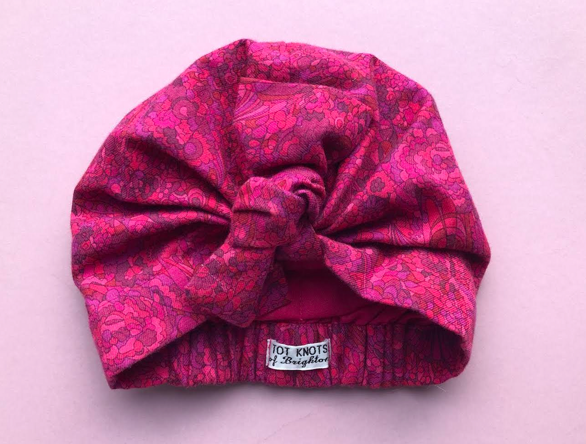Ladies Turban Hat - Bright Pink graphic Liberty of London print in Lantana fabric - Silk & Lawn